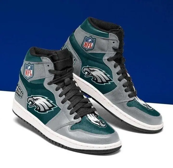 Air JD Hightop Shoes NFL Philadelphia Eagles Grey Green Air Jordan 1 High Sneakers