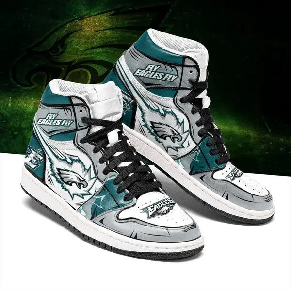 Air JD Hightop Shoes NFL Philadelphia Eagles Grey Green Logo Air Jordan 1 High Sneakers