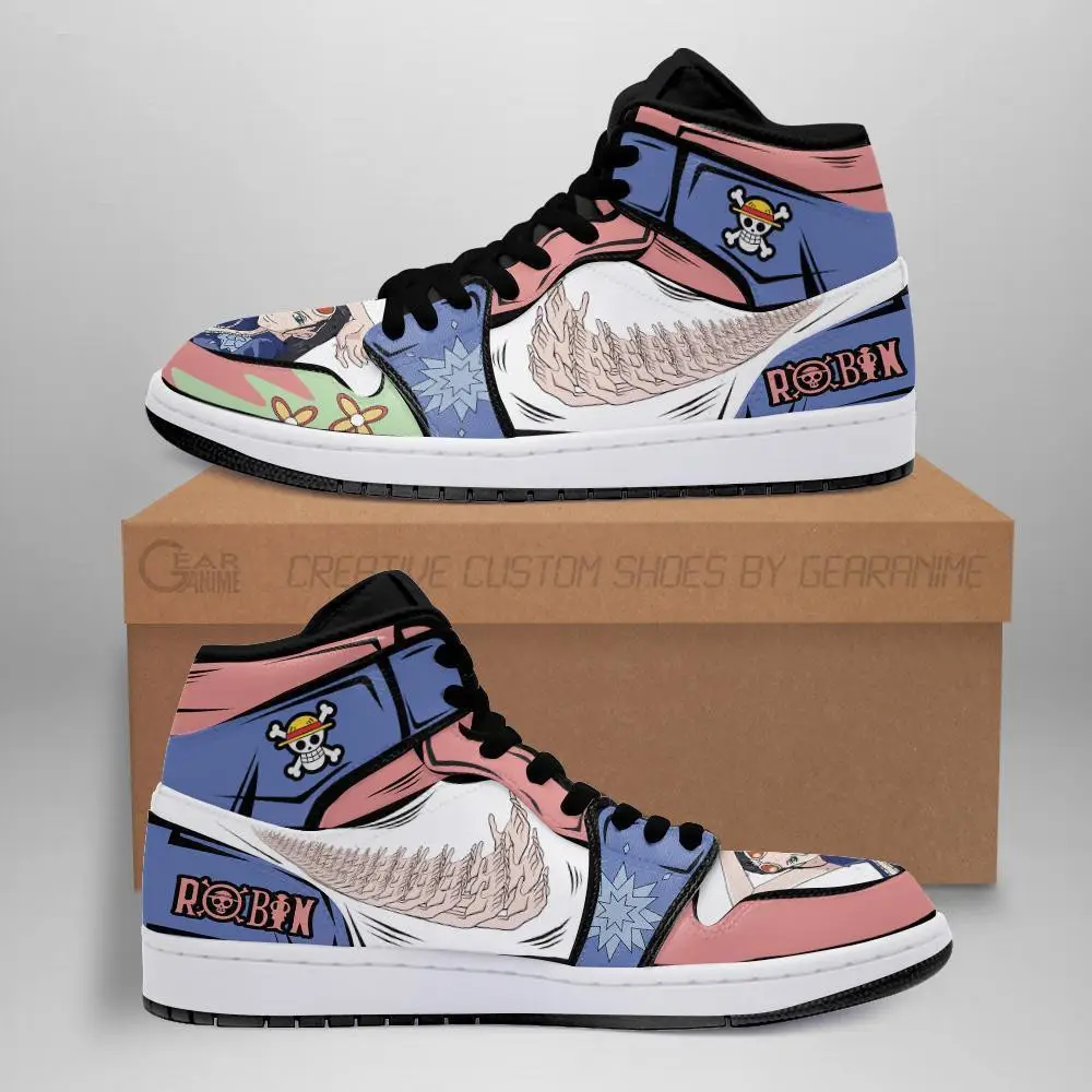 Air JD Hightop Shoes Nico Robin JD1s Sneakers Hana Hana No Mi Custom Anime One Piece Shoes