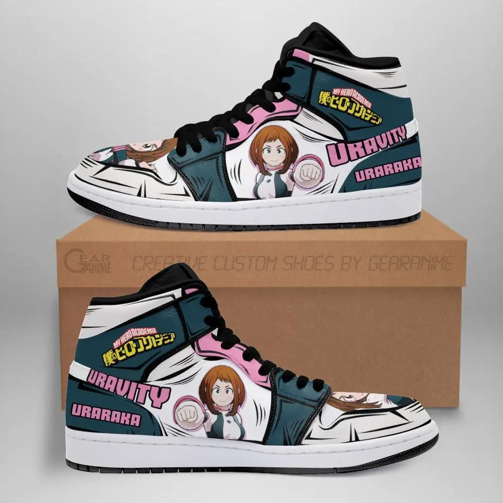 Air JD Hightop Shoes Ochaco Uraraka JD1s Sneakers Custom Anime My Hero Academia Uravity Shoes