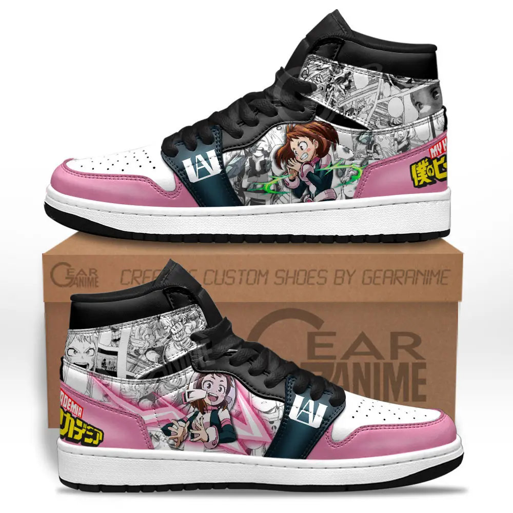 Air JD Hightop Shoes Ochako Uraraka Uravity JD1s Sneakers Custom BNHA Manga Anime