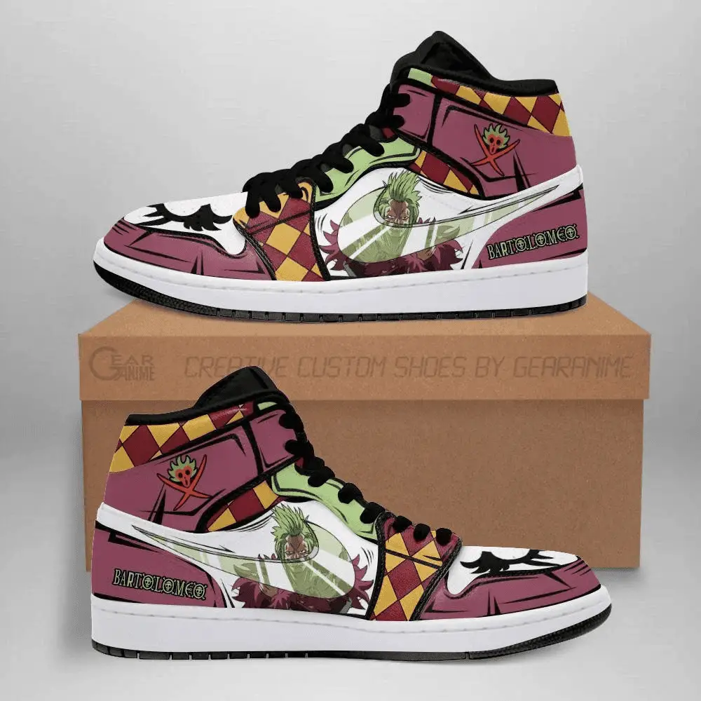 Air JD Hightop Shoes One Piece Bartolomeo JD1s Sneakers Bari Bari No Mi Custom Anime Shoes