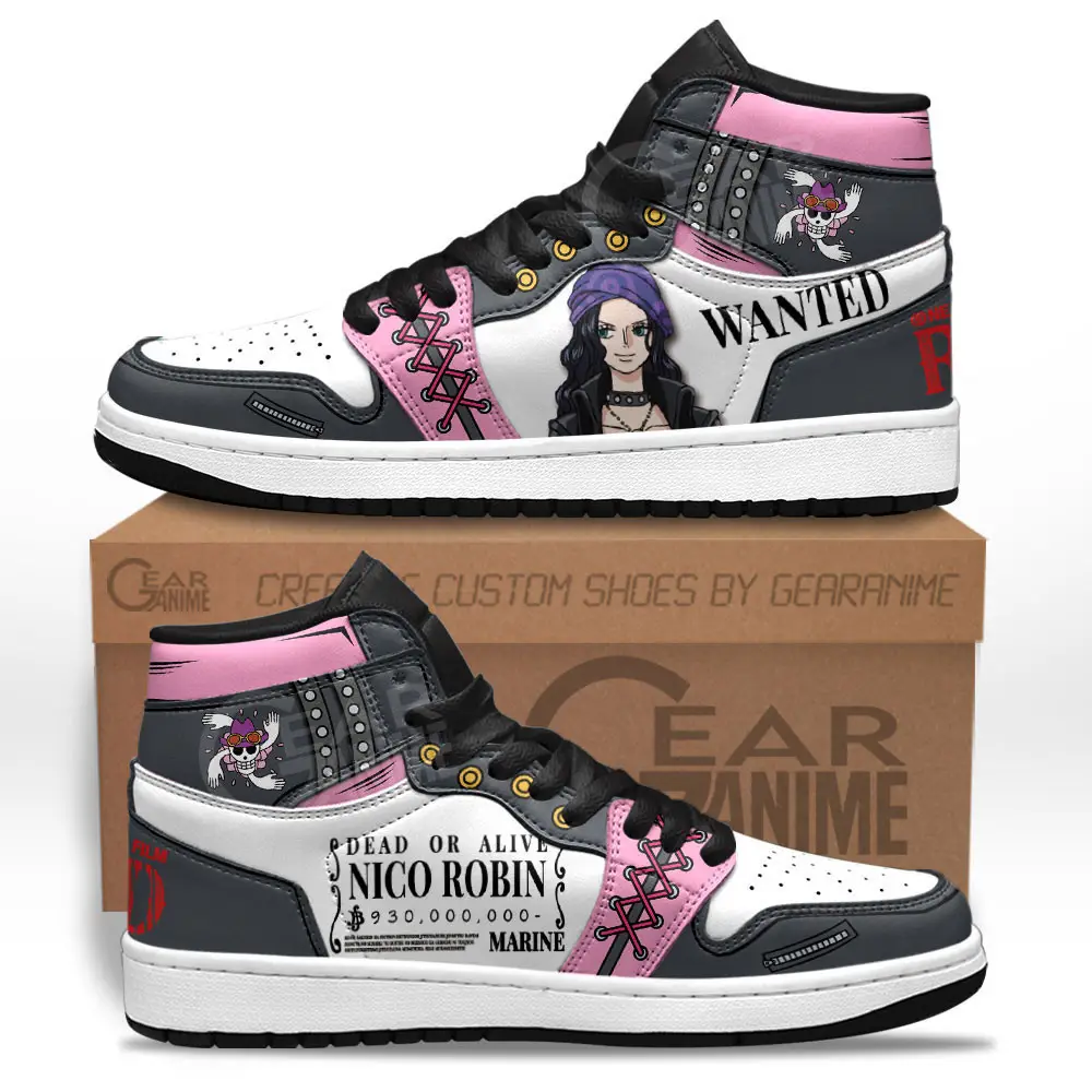 Air JD Hightop Shoes One Piece Red Nico Robin JD1s Sneakers Custom Anime Shoes For Otaku