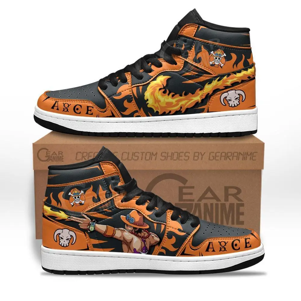Air JD Hightop Shoes Portgas D Ace Fire Fist JD1s Sneakers Custom Anime One Piece Shoes
