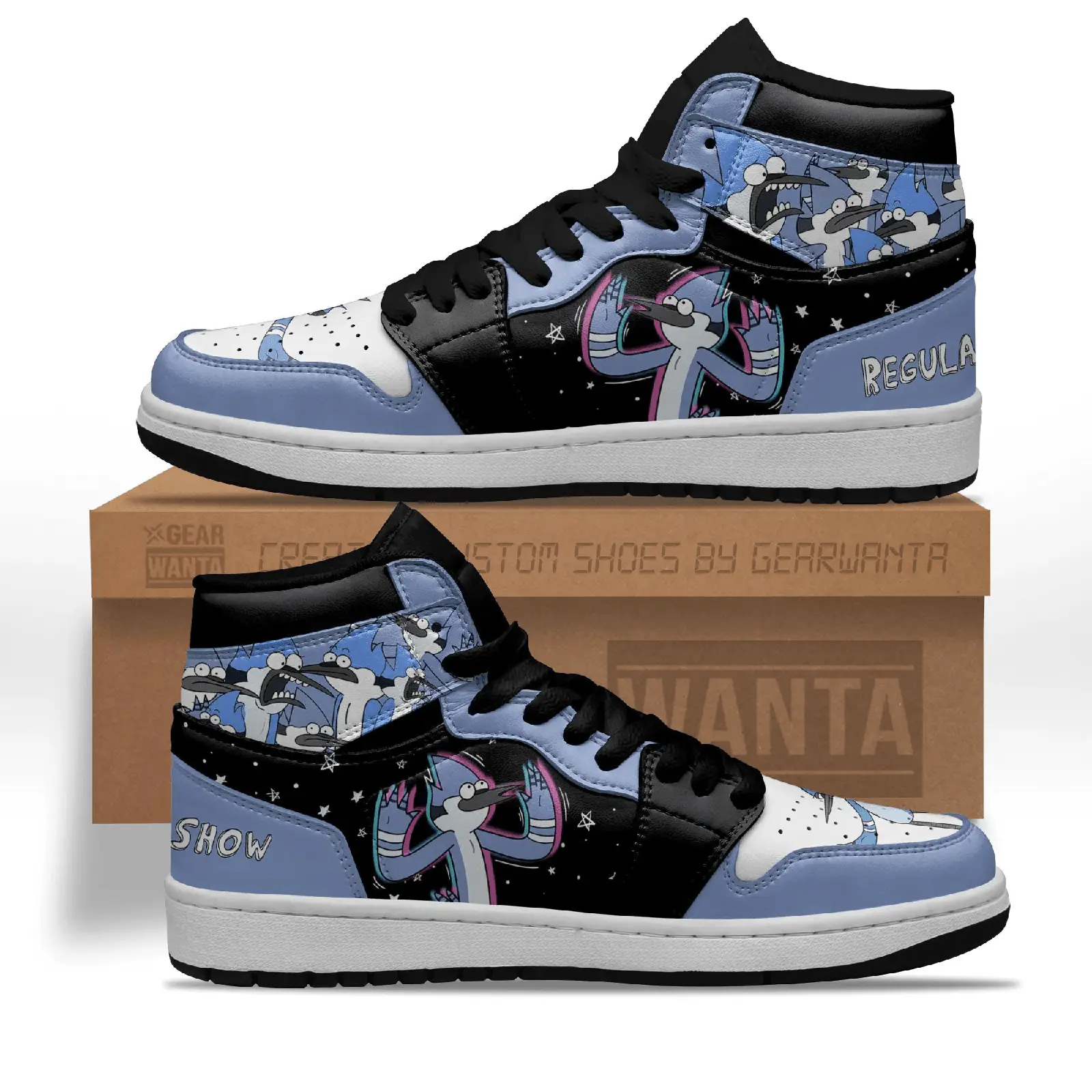 Air JD Hightop Shoes Regular Show Mordecai J1 Shoes Custom Sneakers For Cartoon Fans