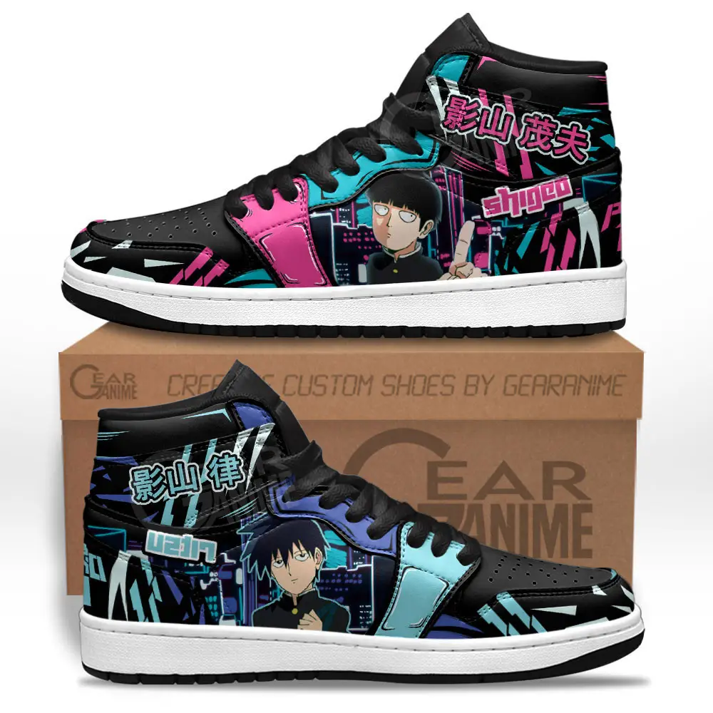 Air JD Hightop Shoes Ritsu Kageyama and Shigeo Kageyama JD1s Sneakers Mob Psycho 100 Custom Anime Shoes