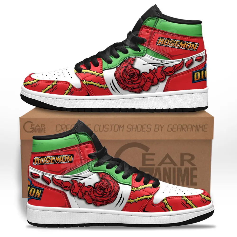 Air JD Hightop Shoes Rosemon Skill JD1s Sneakers Custom Digimon Anime Shoes For Fans