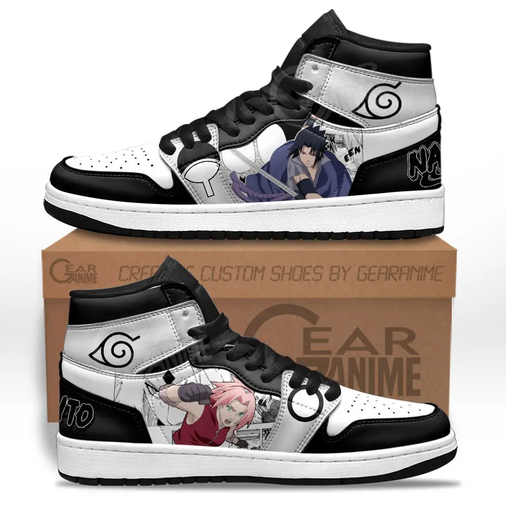 Air JD Hightop Shoes Sakura Haruno and Sasuke Uchiha JD1s Sneakers Custom Manga Anime Shoes