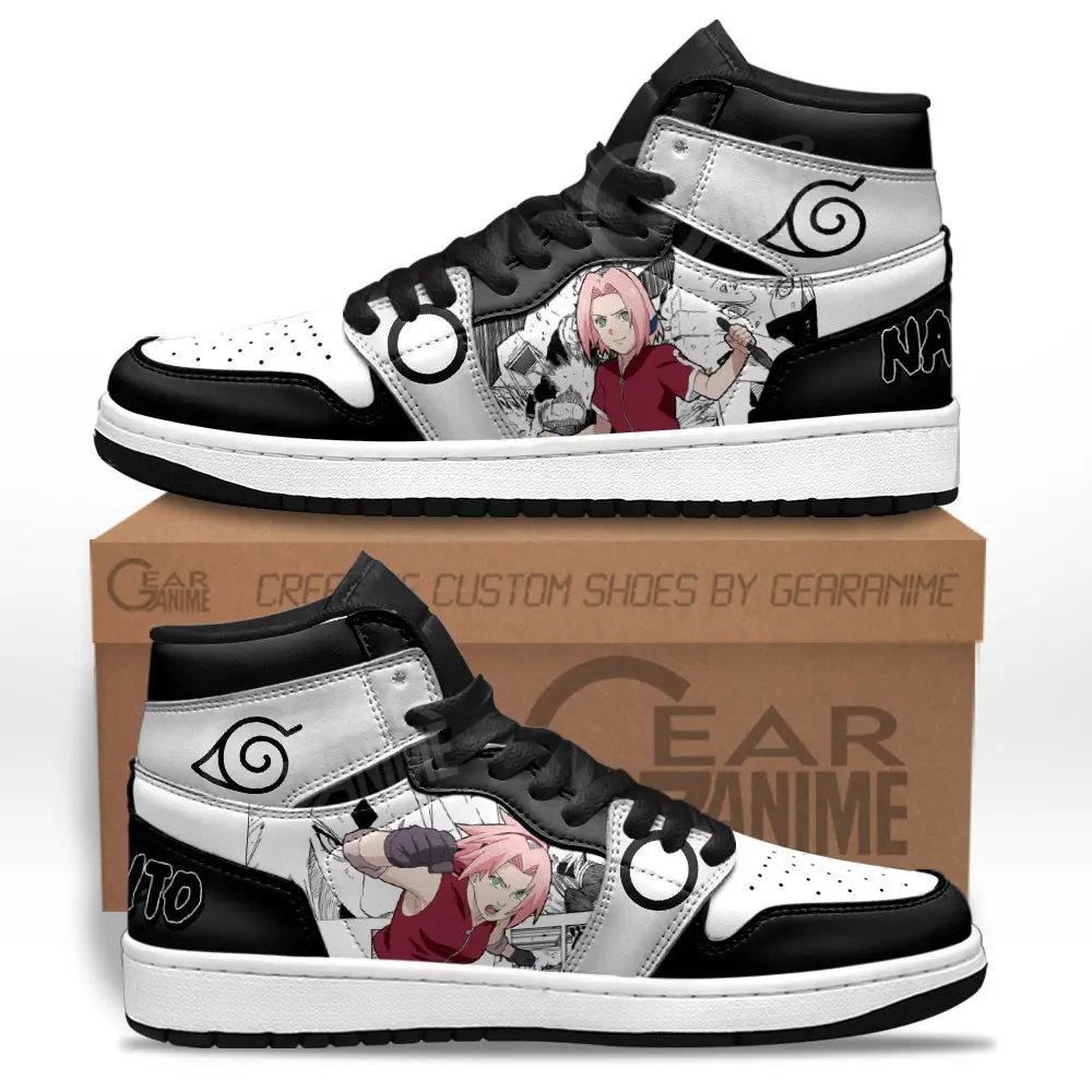 Air JD Hightop Shoes Sakura Haruno JD1s Sneakers Custom Anime Shoes Mix Manga