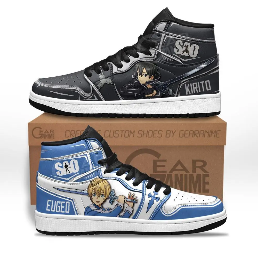 Air JD Hightop Shoes SAO Kirito and Eugeo JD1s Sneakers Custom Anime Sword Art Online Shoes