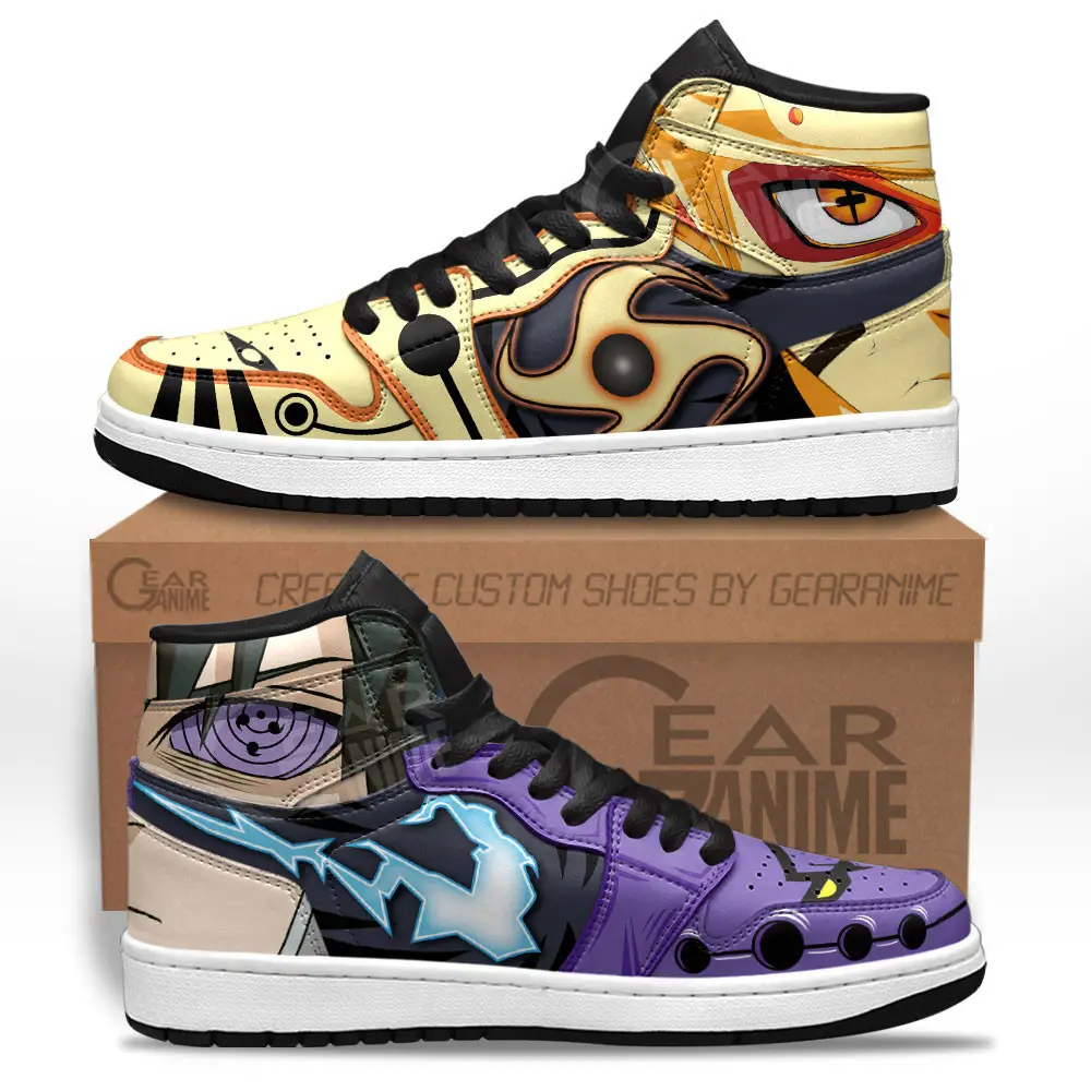 Air JD Hightop Shoes Sasuke and Naruto JD1s Sneakers Custom Skills & Eyes Anime Shoes