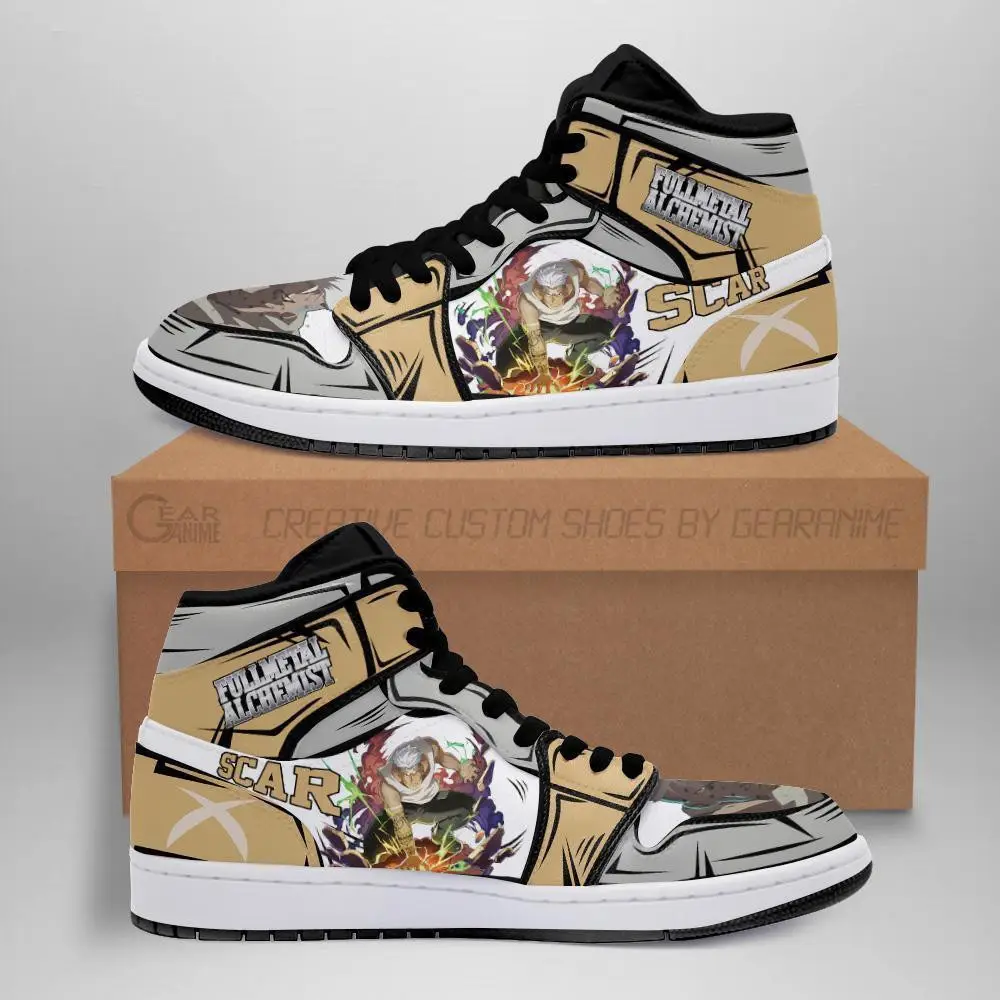 Air JD Hightop Shoes Scar Fullmetal Alchemist JD1s Sneakers Anime Custom Shoes Fan Gift