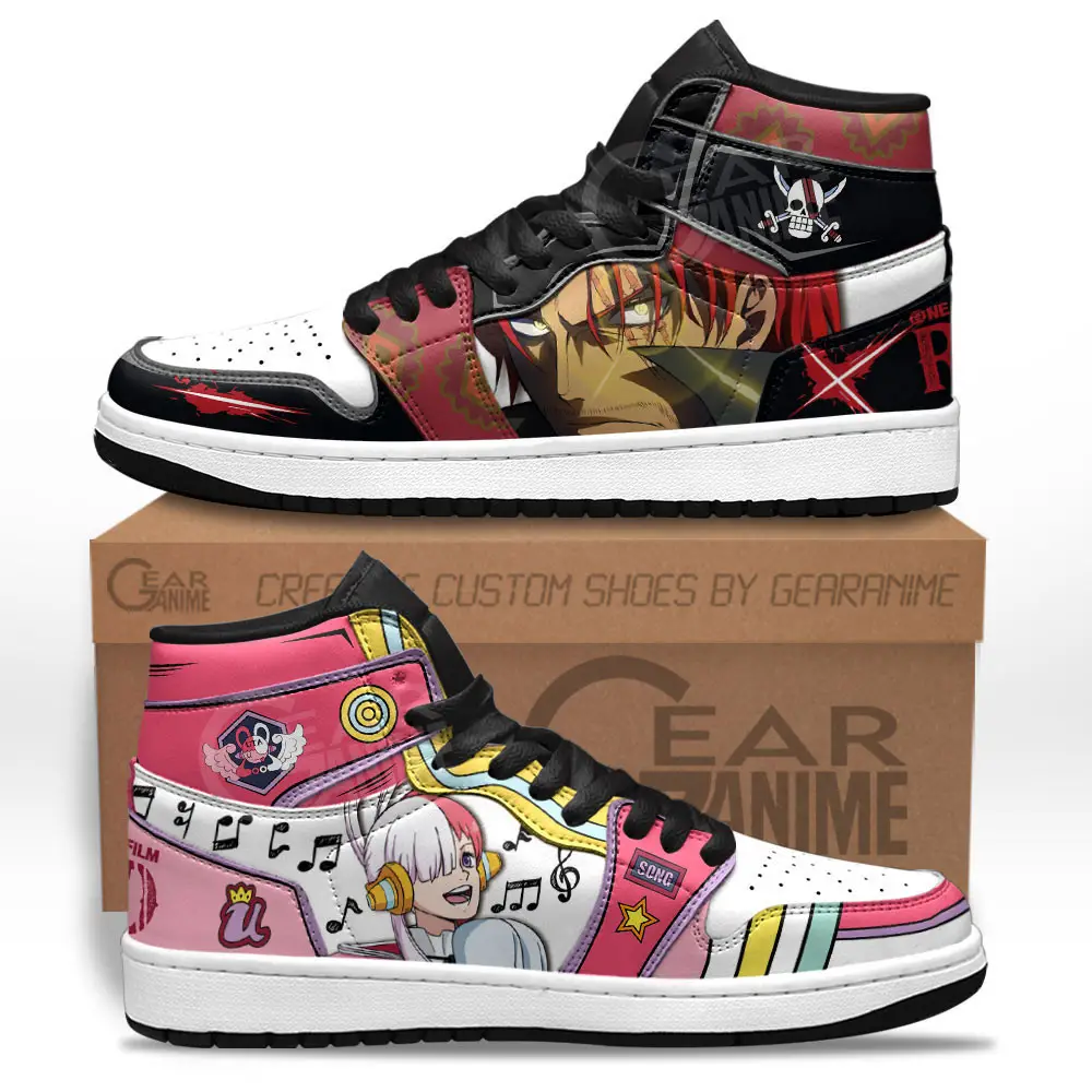 Air JD Hightop Shoes Shanks and Uta JD1s Sneakers One Piece Red Custom Anime Shoes