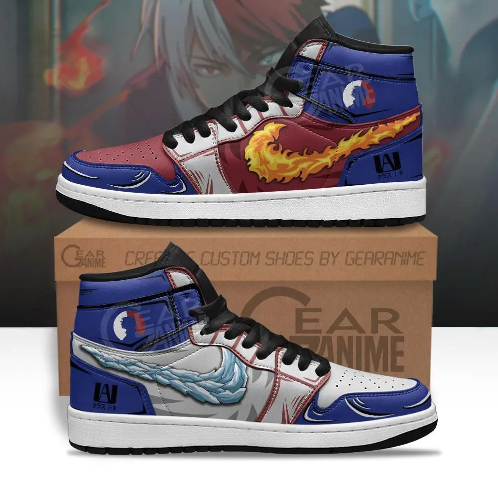Air JD Hightop Shoes Shoto Todoroki JD1s Sneakers Ice and Fire Custom Anime My Hero Academia Shoes