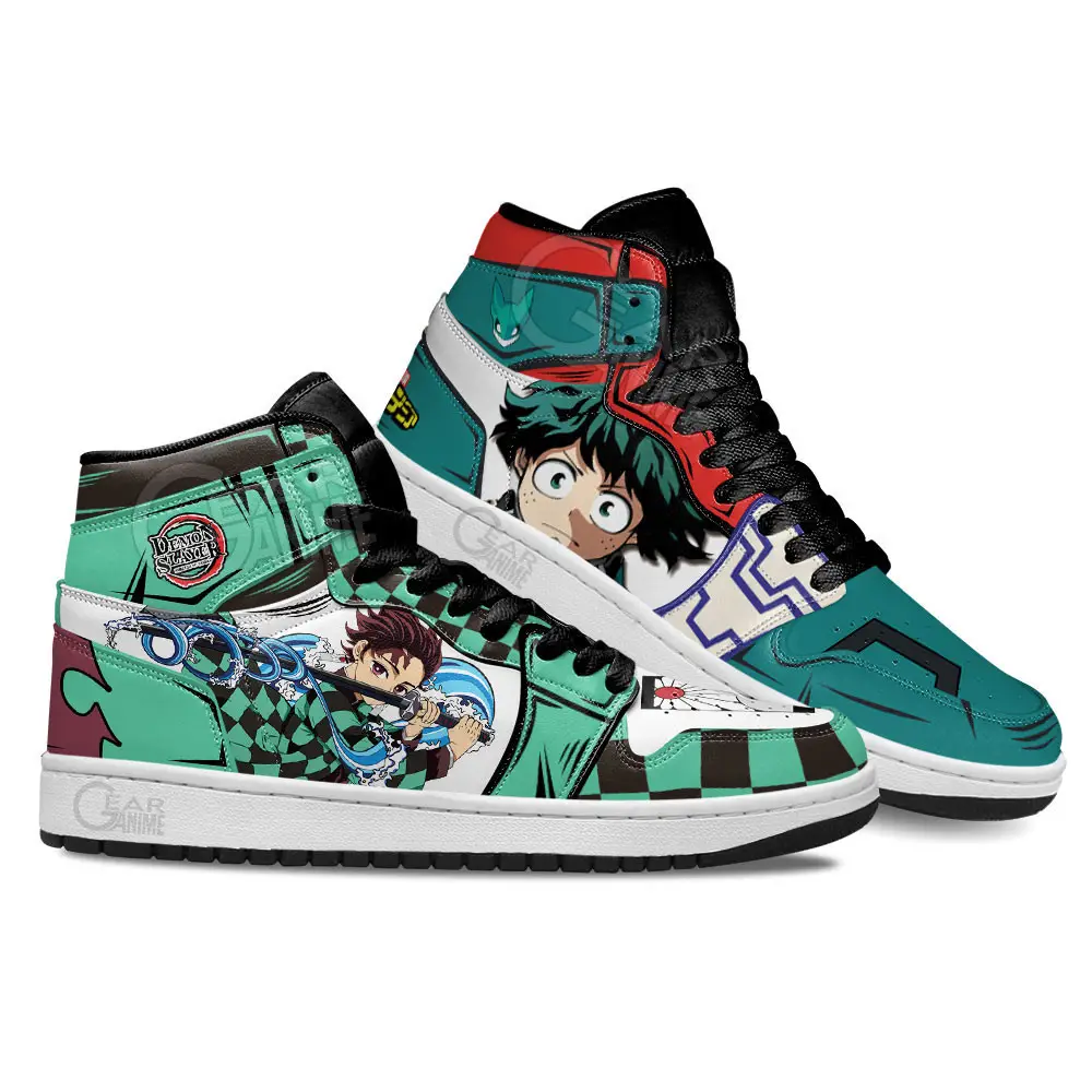 Air JD Hightop Shoes Tanjiro and Izuku Midoriya Anime Custom Shoes