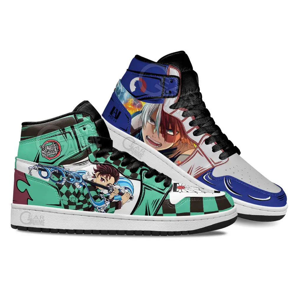 Air JD Hightop Shoes Tanjiro and Shoto Todoroki Shoes Custom For Anime Fans