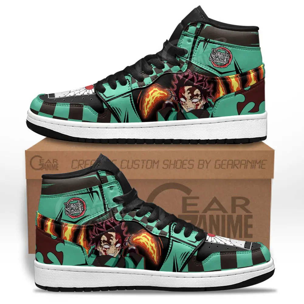 Air JD Hightop Shoes Tanjiro Bloody Rage JD1s Sneakers Custom Demon Slayer Anime Shoes