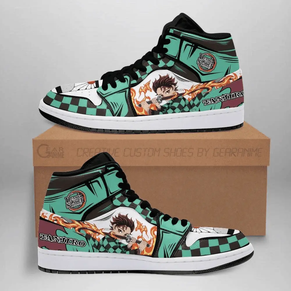 Air JD Hightop Shoes Tanjiro JD1s Sneakers Sun Breathing Custom Anime Demon Slayer Custom Shoes