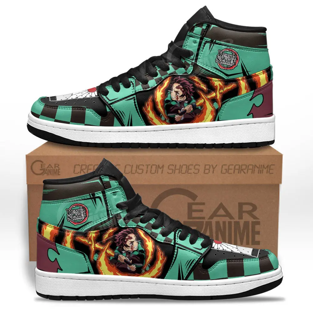 Air JD Hightop Shoes Tanjiro's Bloodied Rage JD1s Sneakers Custom Demon Slayer Anime Shoes