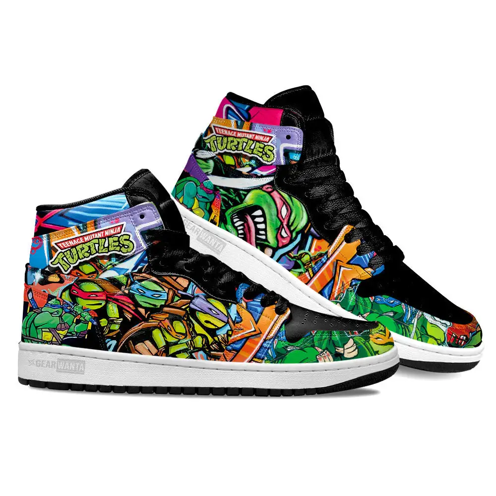 Air JD Hightop Shoes Teenage Mutant Ninja Turtles AJ1 Sneakers Custom Graffiti Style