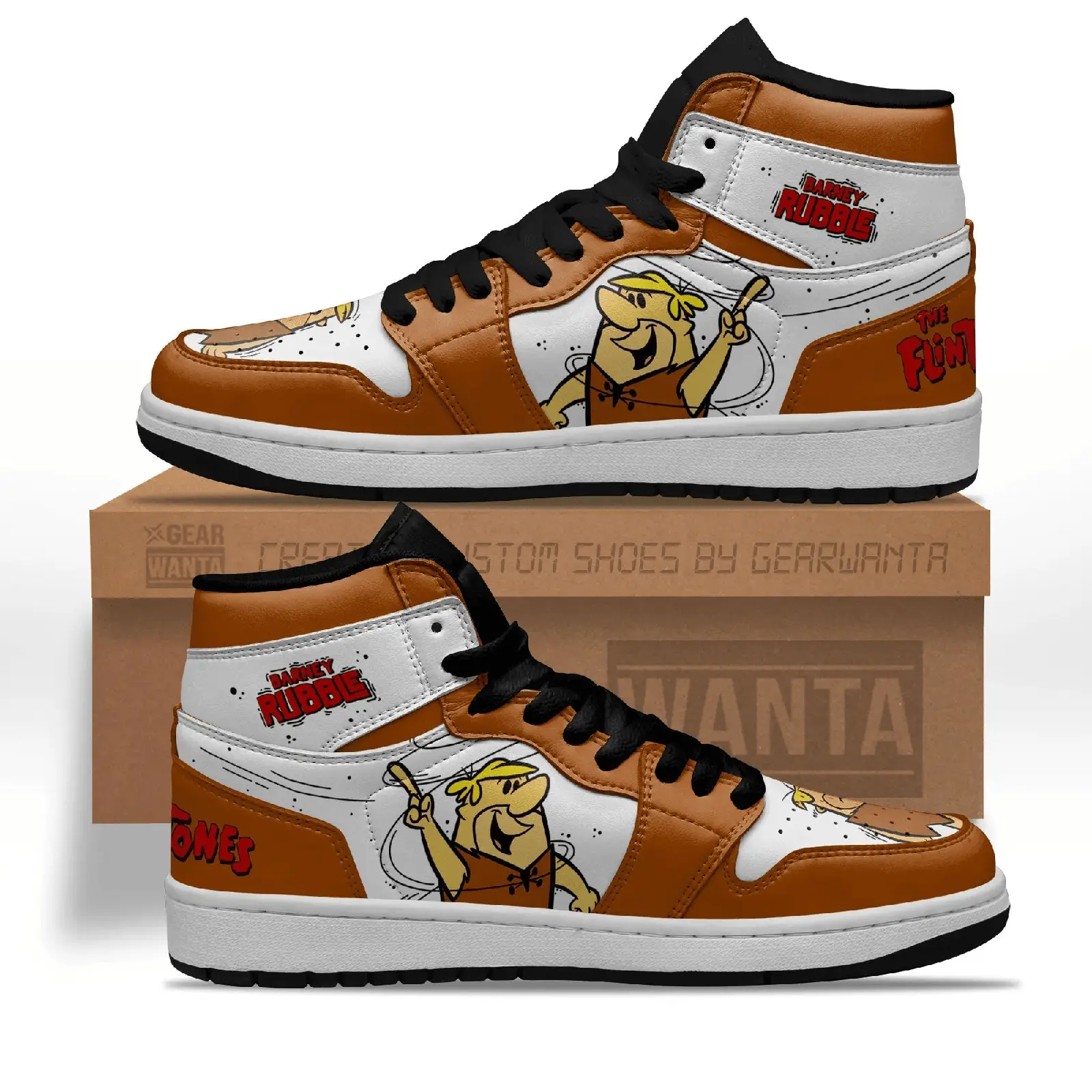 Air JD Hightop Shoes The Flintstones Barney Rubble J1 Shoes Custom Air JD Hightop Shoes The Flintstones Barney Rubble J1 Shoes Custom - Image 1