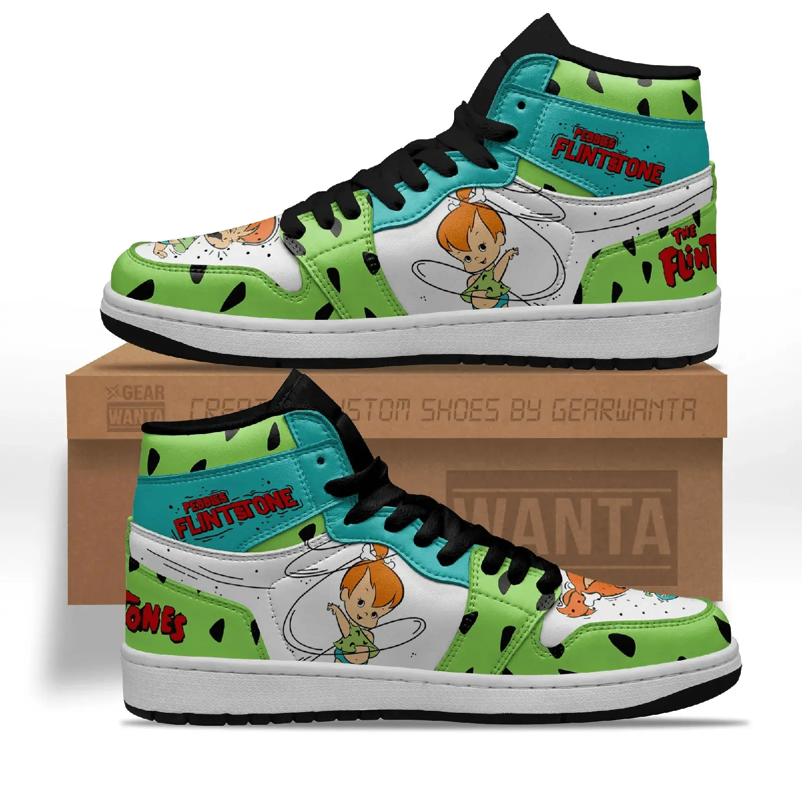 Air JD Hightop Shoes The Flintstones Pebbles Flintstone J1 Shoes Custom Air JD Hightop Shoes The Flintstones Pebbles Flintstone J1 Shoes Custom - Image 1