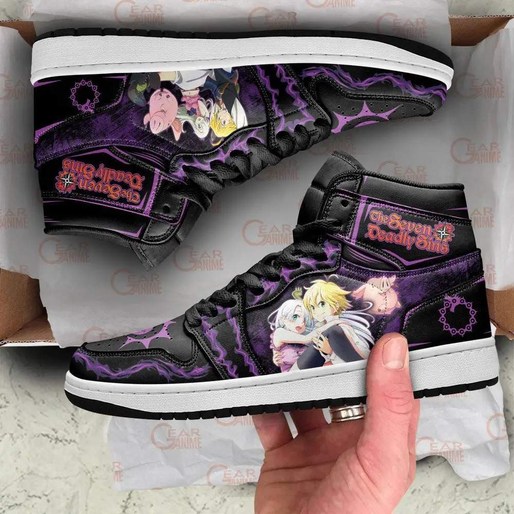 Air JD Hightop Shoes The Seven Deadly Sins JD1s Sneakers Meliodas and Elizabeth Anime Custom Shoes