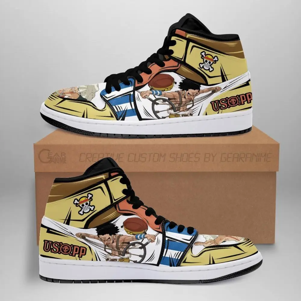 Air JD Hightop Shoes The Sniper Usopp JD1s Sneakers Custom Anime One Piece Shoes