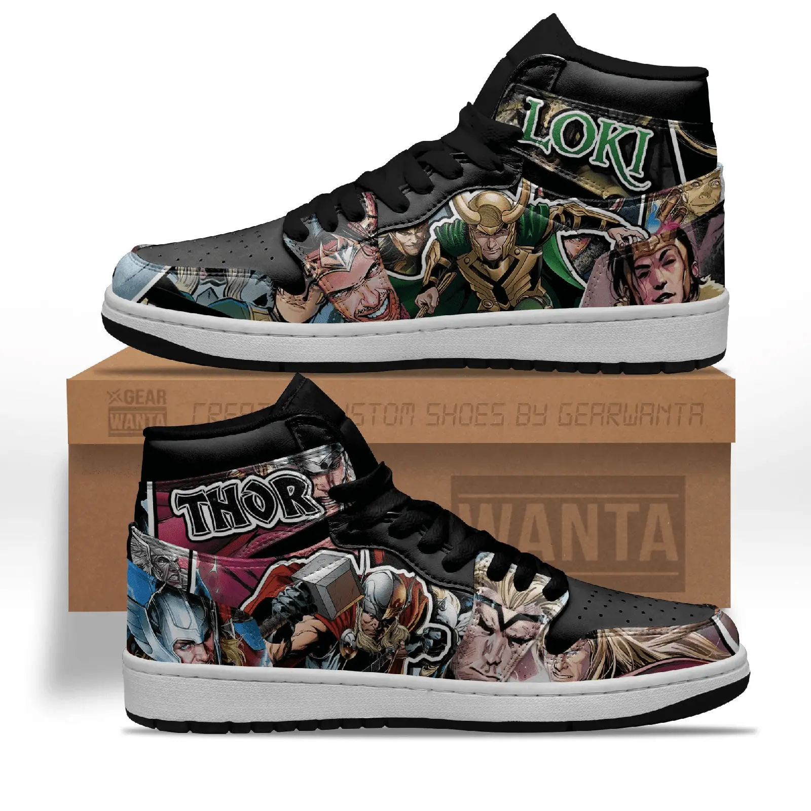 Air JD Hightop Shoes Thor and Loki JD Sneakers Custom Superheroes Shoes