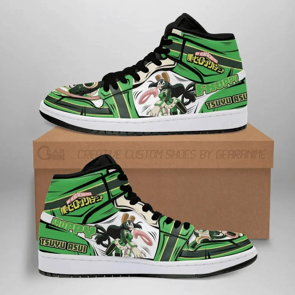 Air JD Hightop Shoes Tsuyu Asui JD1s Sneakers Custom Anime My Hero Academia Froppy Shoes