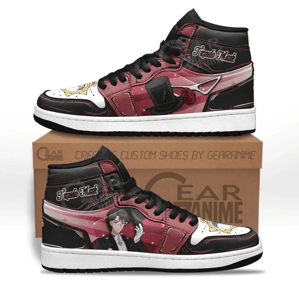 Air JD Hightop Shoes Tuxedo Mask JD1s Sneakers Custom Sailor Anime Shoes