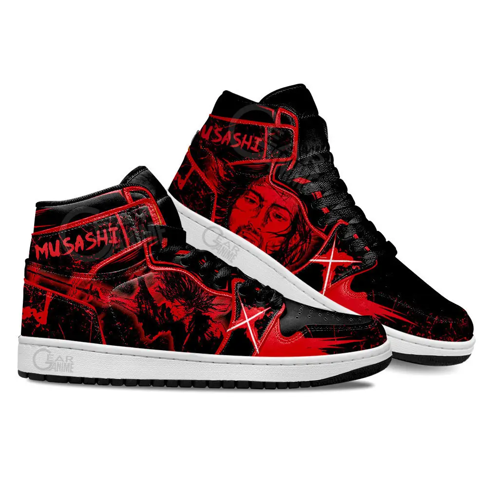 Air JD Hightop Shoes Vagabond Miyamoto Musashi Red Shoes Custom For Anime Fans