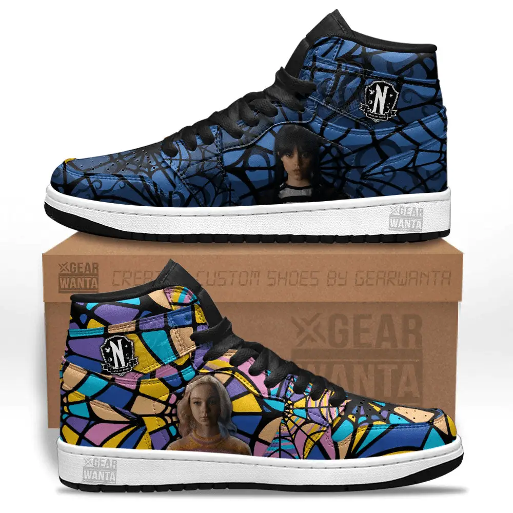 Air JD Hightop Shoes Window Wednesday J1 Shoes Custom For Fans Sneakers MN23 Air JD Hightop Shoes Window Wednesday J1 Shoes Custom For Fans Sneakers MN23 - Image 1