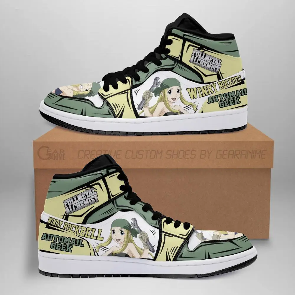 Air JD Hightop Shoes Winry Rockbell Fullmetal Alchemist JD1s Sneakers Anime Custom Shoes