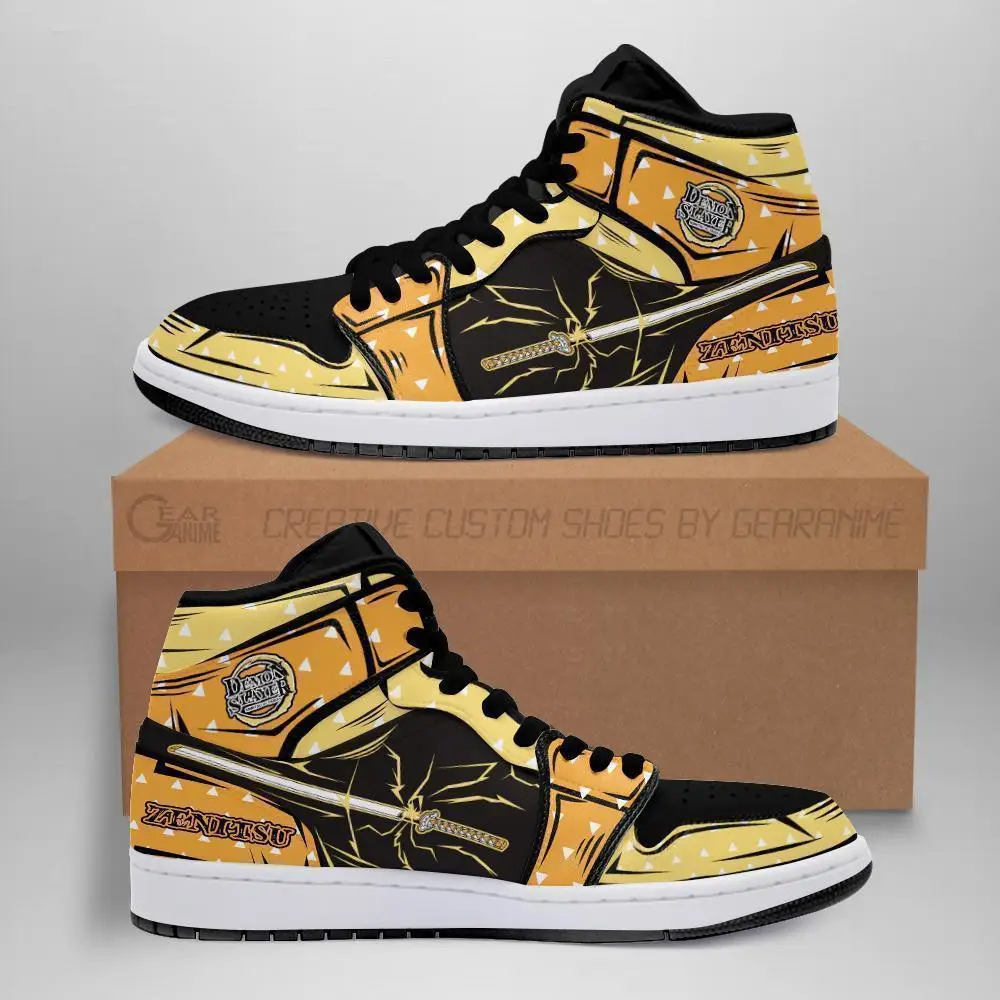 Air JD Hightop Shoes Zenitsu Blade JD1s Sneakers Custom Nichirin Sword Demon Slayer Anime Shoes