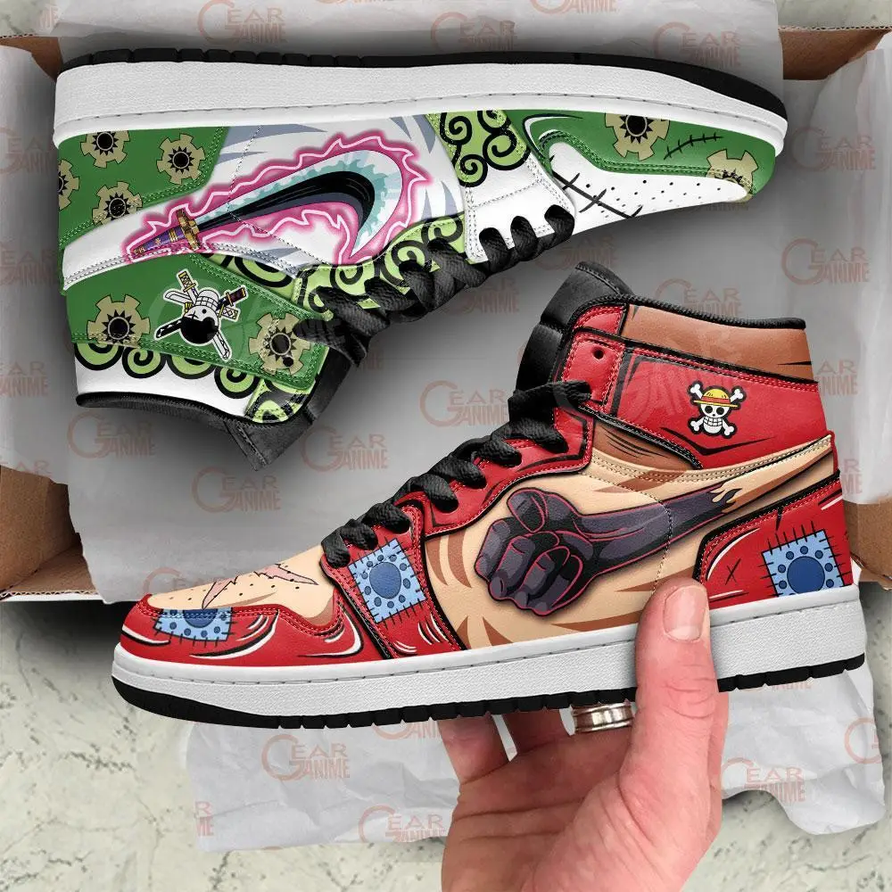 Air JD Hightop Shoes Zoro and Luffy Haki Shoes Custom Wano Arc One Piece Anime JD1s Sneakers