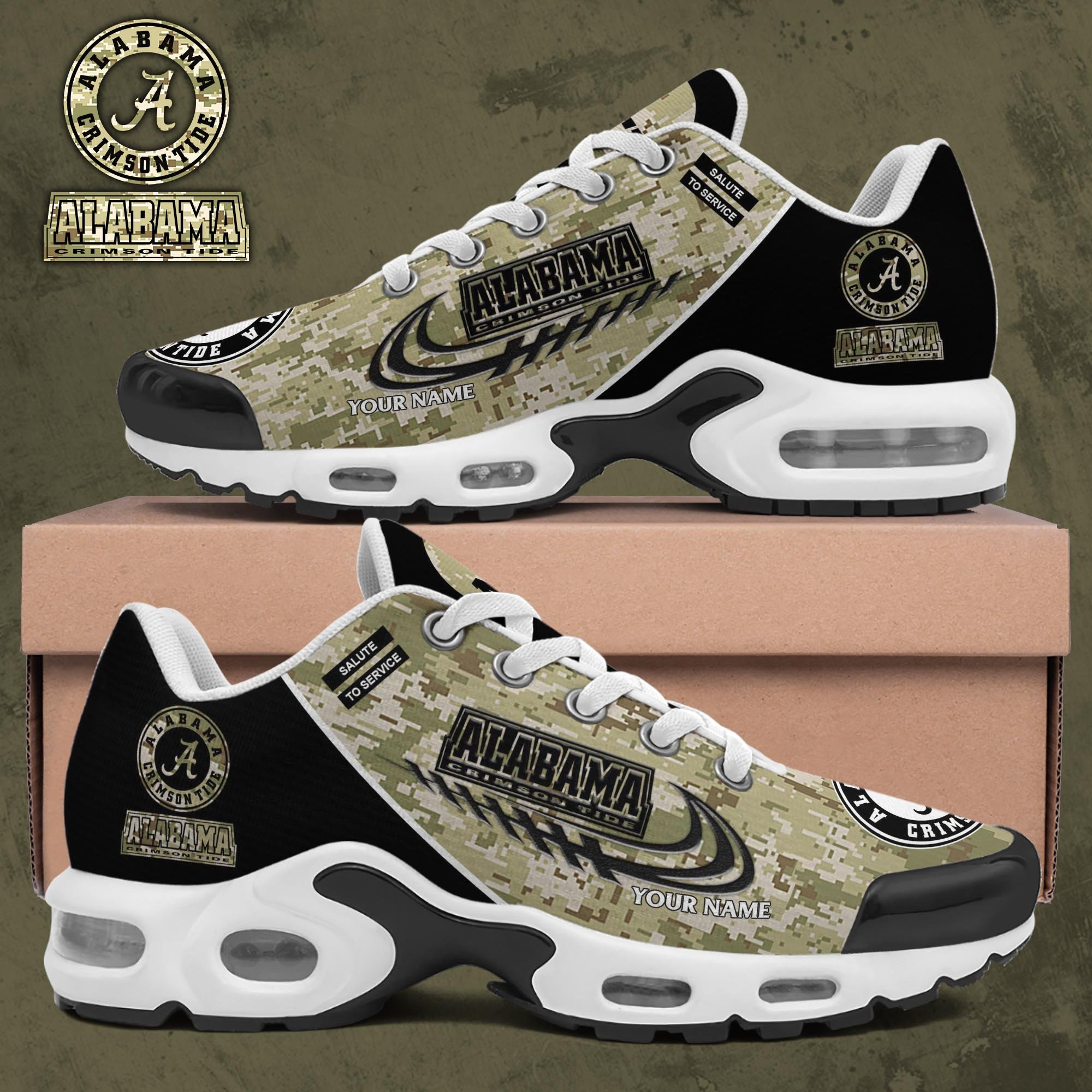 Alabama Crimson Tide Shoes 2025 Version Custom Name, Camouflage Shoes, Gifts For Football Lovers Ph636