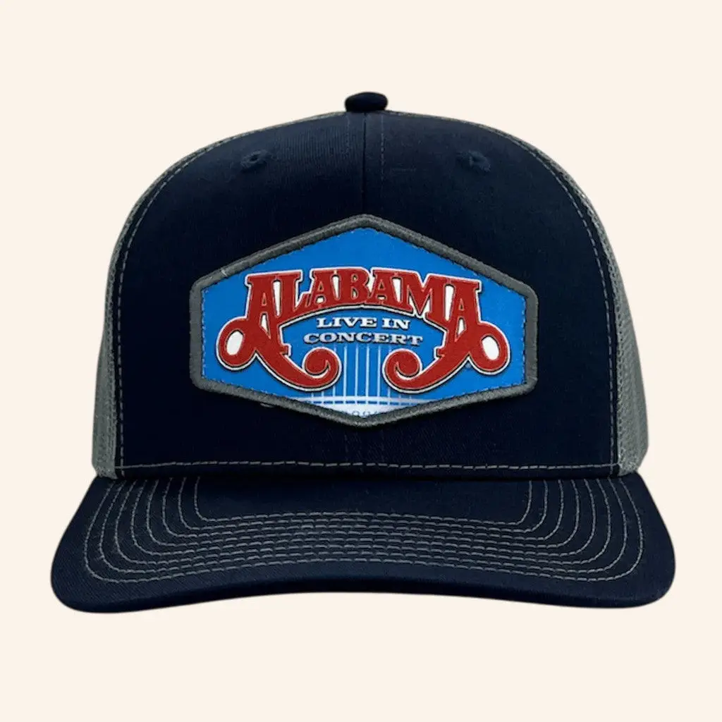 Alabama Merch Tour 2025 Alabama Navy And Grey Live In Concert Trucker Hat Embroidered -WearandDecor