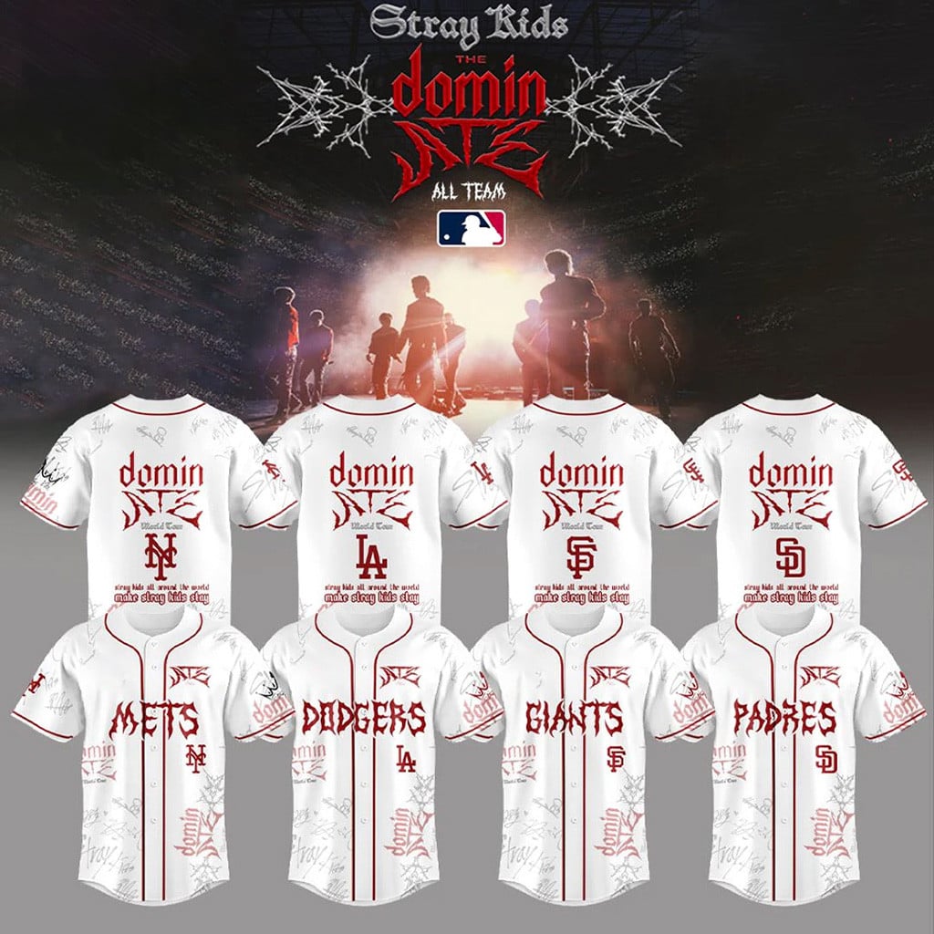 All MLB Team x Stray Kids Dominate World Tour White Jersey Stray Kids Merch Fan Gift Ideas