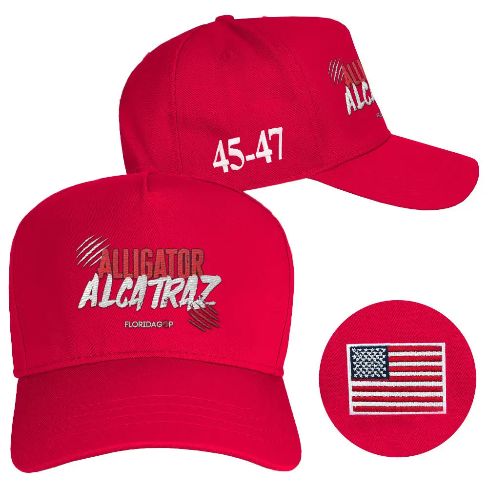 Alligator Alcatraz Hat Embroidered Red 45-47 Hat Alligator Alcatraz Merch Florida GOP Store