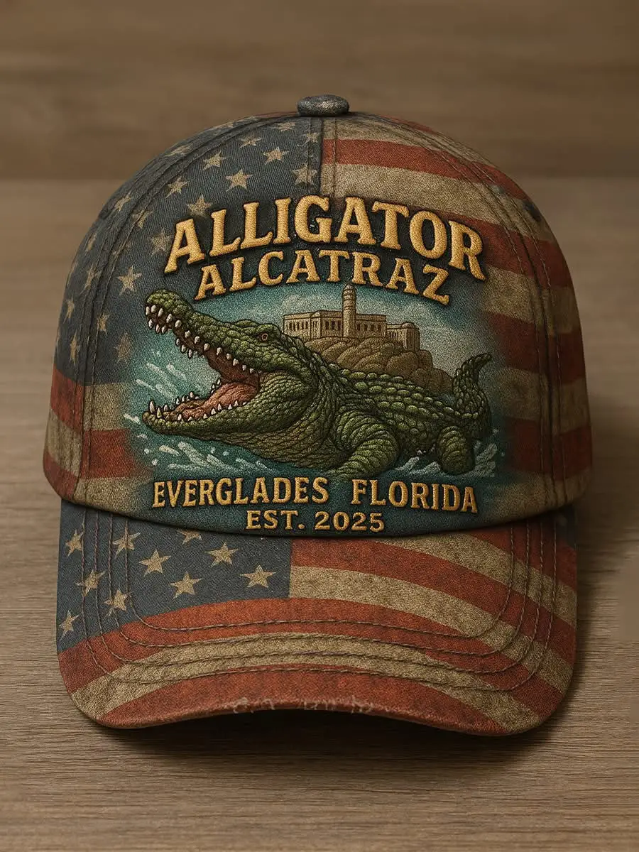 Alligator Alcatraz Vintage American Flag Hat Everglades Florida Est 2025 Hat Gifts For Him Alligator Alcatraz Vintage American Flag Hat Everglades Florida Est 2025 Hat Gifts For Him - Image 1