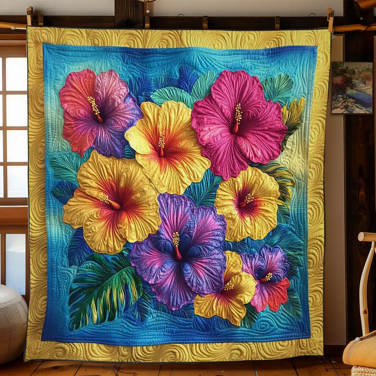 Aloha Hibiscus Flower Quilt Blanket Art Throw Blanket Hawaii Gift Ideas For Flower Lovers Aloha Hibiscus Flower Quilt Blanket Art Throw Blanket Hawaii Gift Ideas For Flower Lovers - Image 1