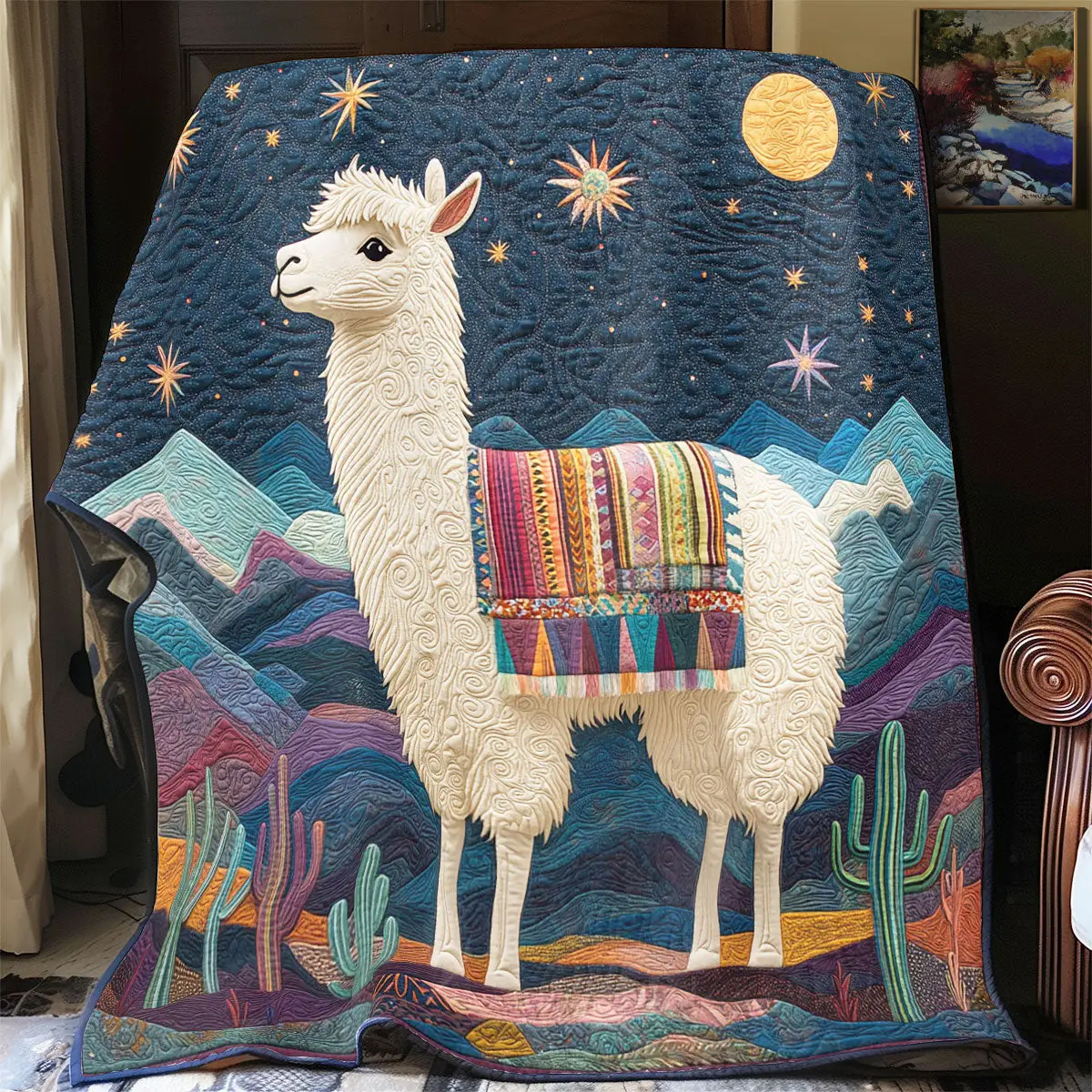 Alpaca In Midnight Quilt Blanket Art Throw Blanket Cute Gift Ideas For Alpaca Lovers