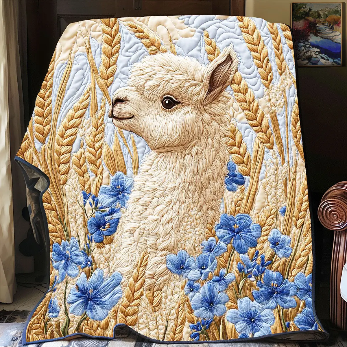 Alpaca In Wheat Field Quilt Blanket Art Throw Blanket Cozy Gift Ideas For Alpaca Lovers