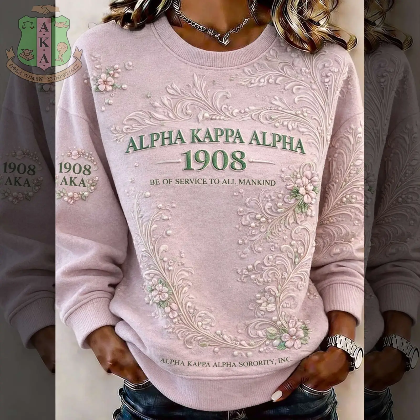 Alpha Kappa Alpha Sweatshirt Womens Be Of Service To All Mankind Sweatshirt Gifts For Her
