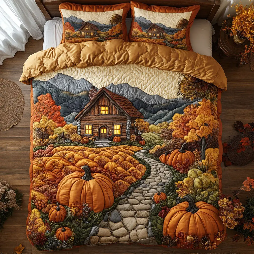 Amber Horizon Quilted Bedding Set Duvet Cover Bedspread Bedroom Decor Presents