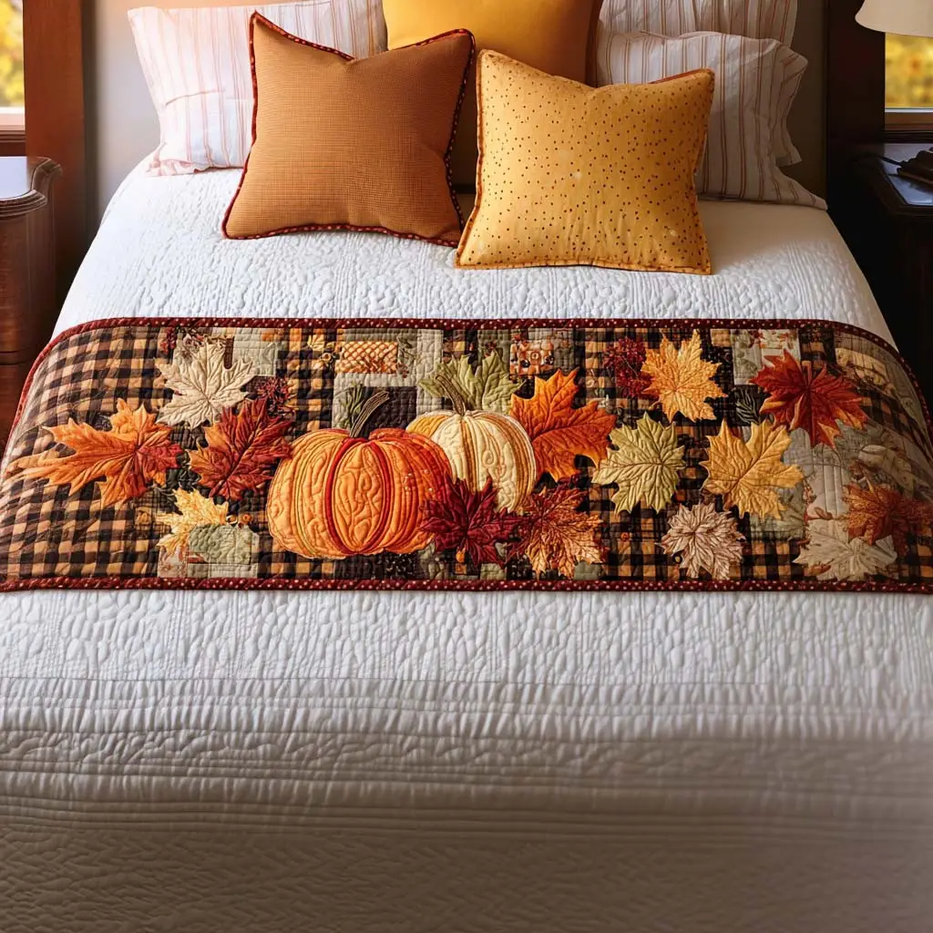 Amber Maple Lane Quilted Bed Runner Autumn Home Touch Gift for Aunt