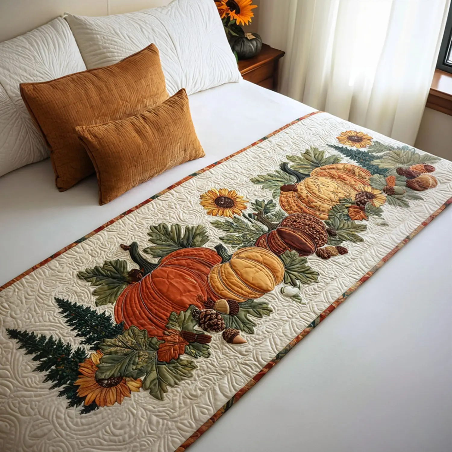 Amber Whispers Quilted Bed Runner Autumn Inspired Touch Gift for Grandma