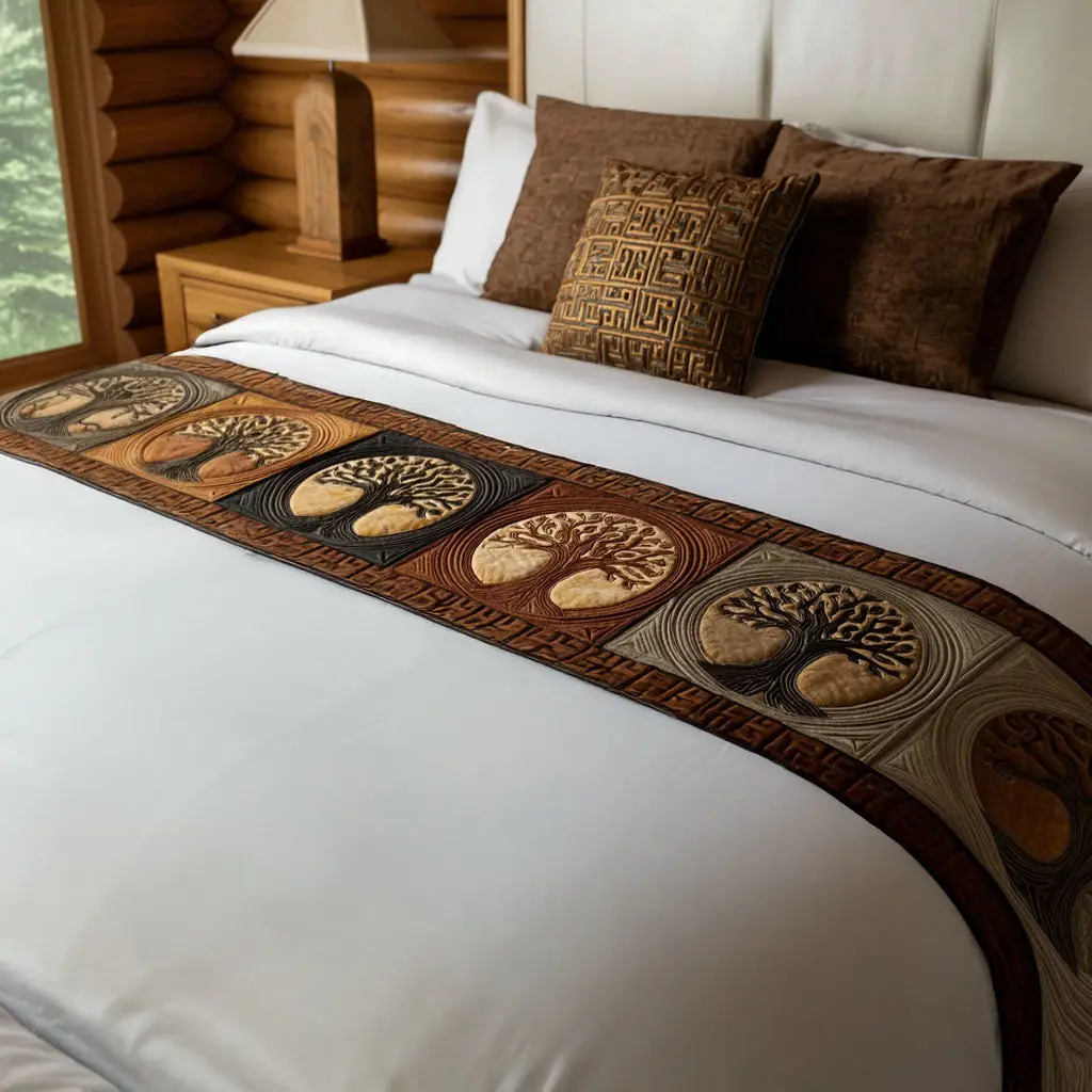 Amber Woods Quilted Bed Runner Amber Forest Texture Housewarming Gift for Cousin
