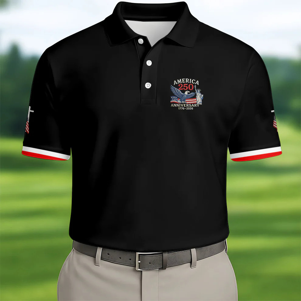 America 250 Anniversary 1776-2026 Polo Shirt Faith Cross Bald Eagle Shirt Gift for Dad